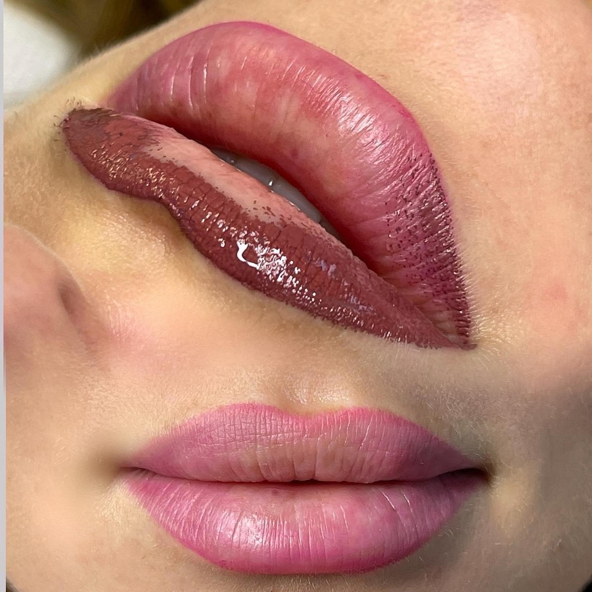 Deep lip blush before and after treatment result by Erika Davis Aesthetics