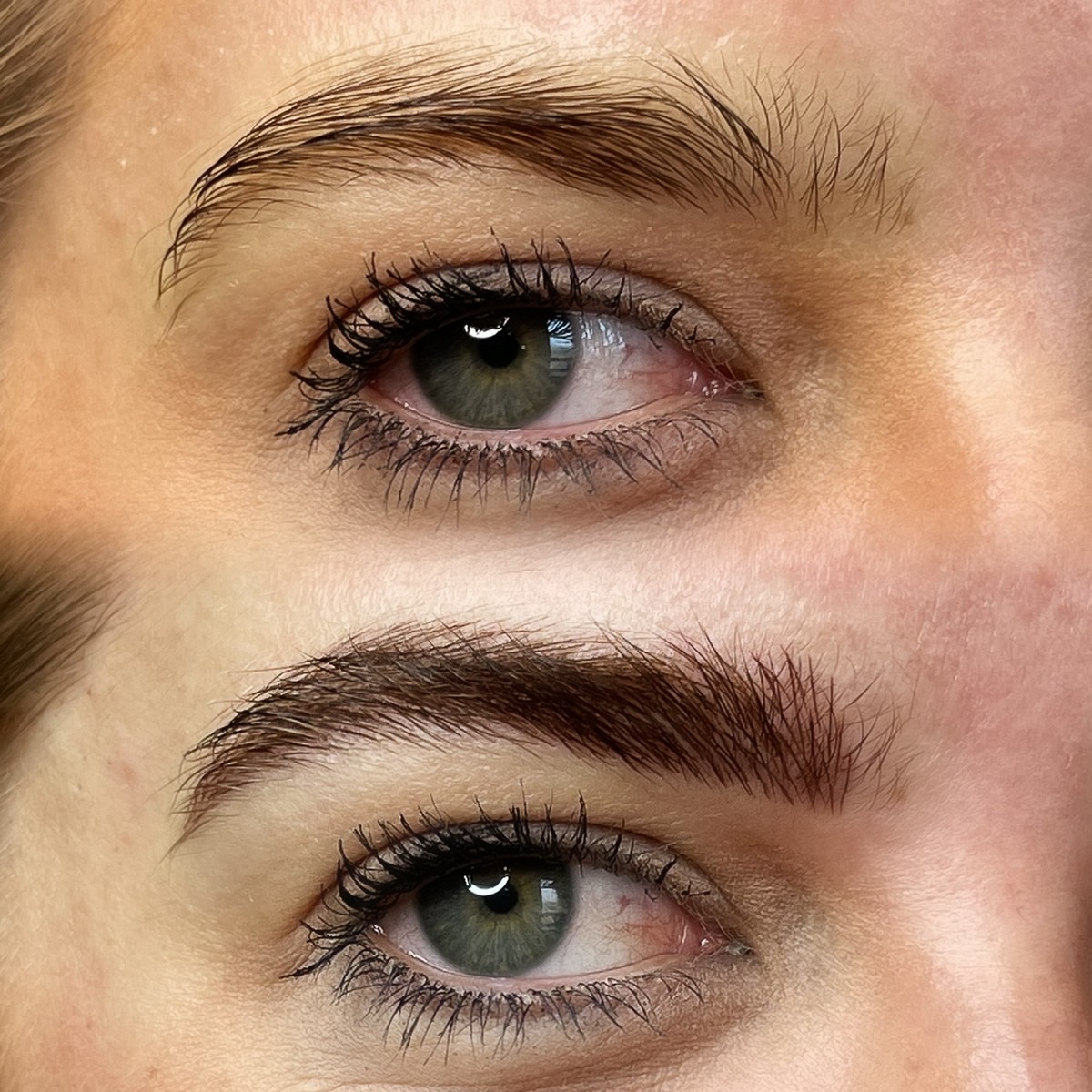 Defined permanent brow before and after result by Erika Davis Aesthetics