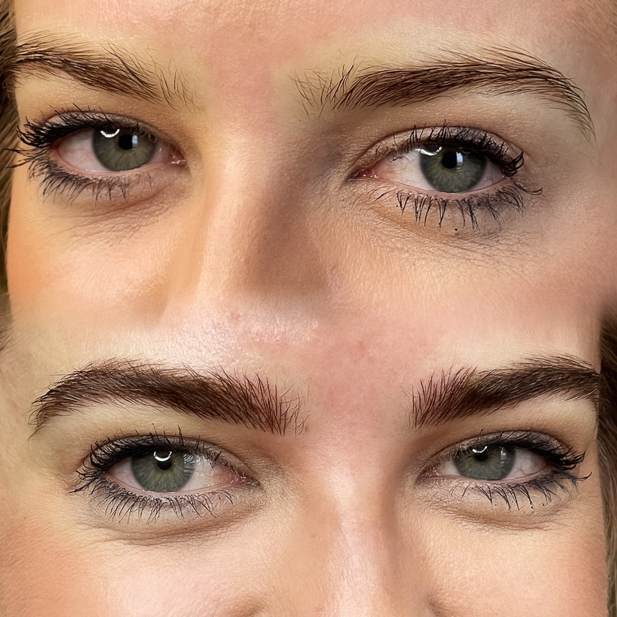 Permanent brow before and after treatment result by Erika Davis Aesthetics