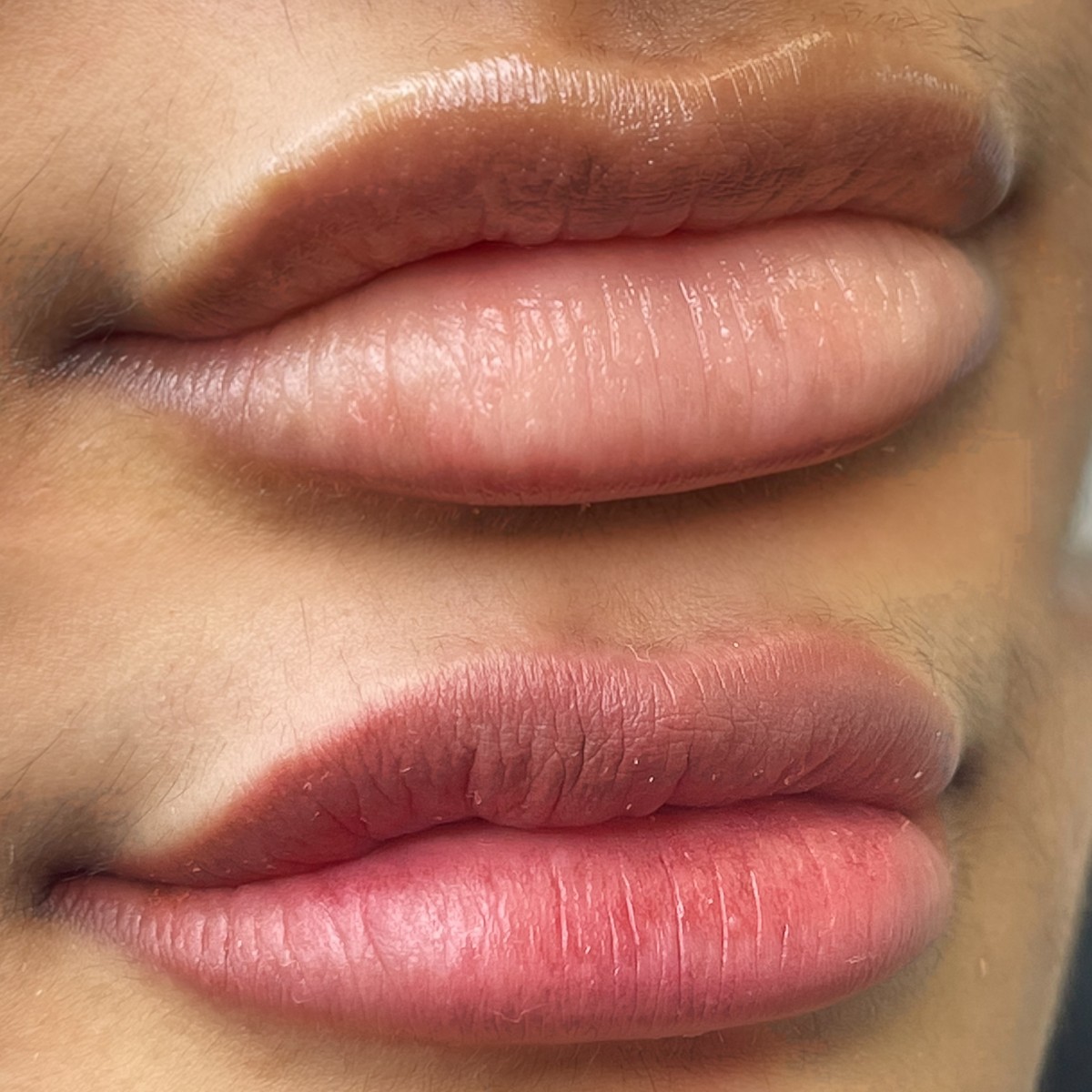 Soft lip blush before and after result by Erika Davis Aesthetics