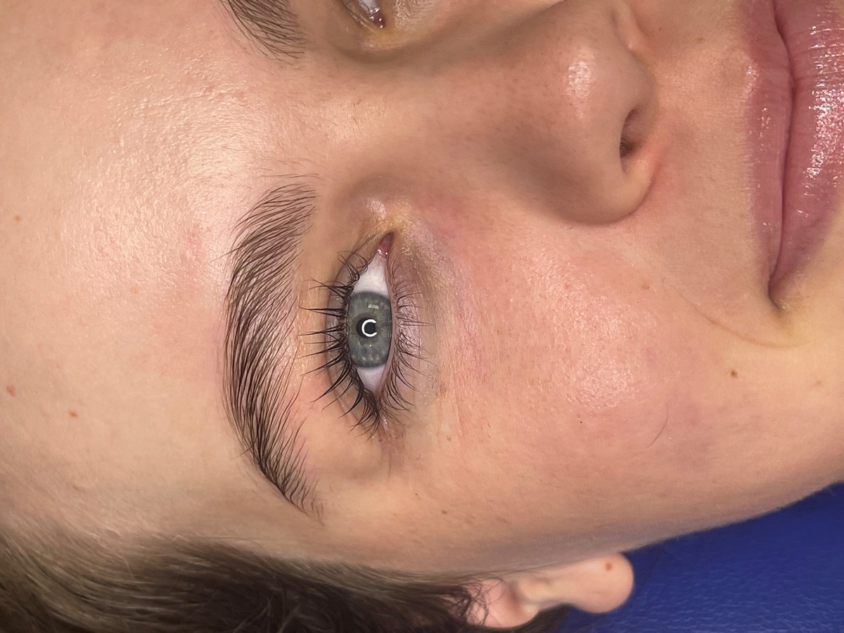 Shaped brow and lash treatment result by Erika Davis Aesthetics