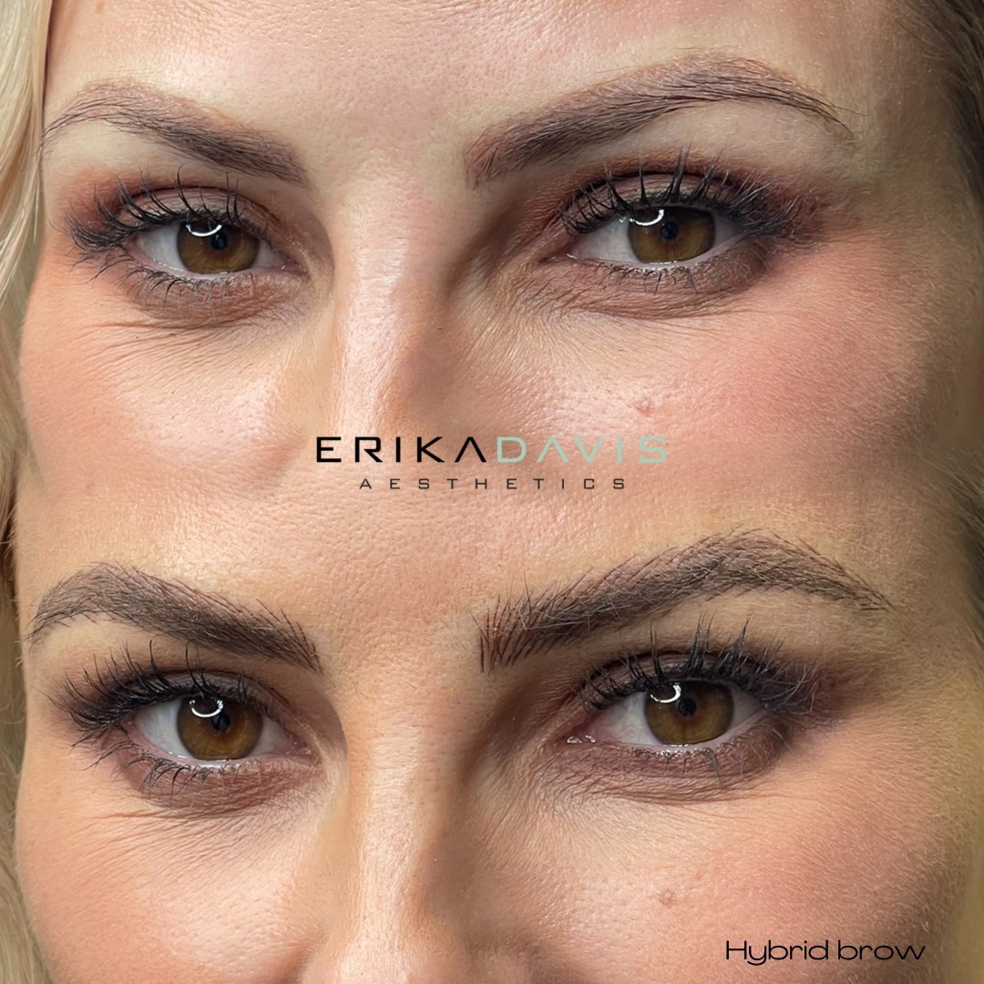 Hybrid brow before and after result by Erika Davis Aesthetics