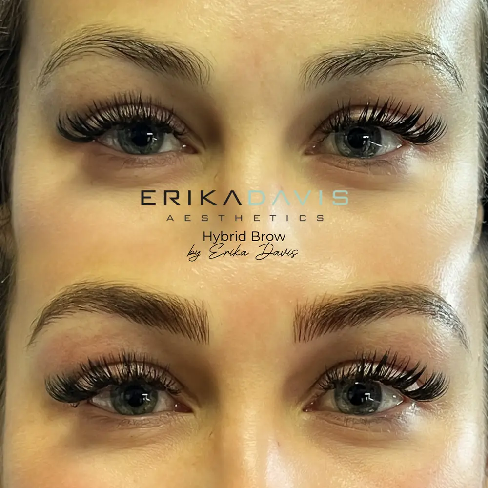Second hybrid brow before and after result by Erika Davis Aesthetics